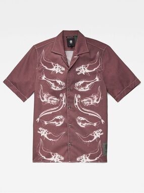 G-STAR RAW Hawaiian Service Short Sleeve Button Up Shirt in Ox Blood Size XS